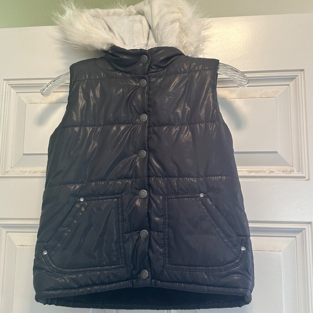 Place Girls Hooded Button Down Vest Size M7/8 Navy Polyester